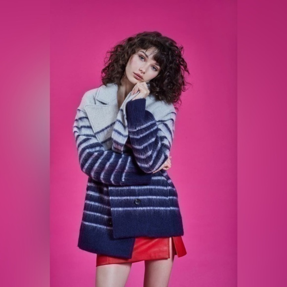 Avec Les Filles Sailor Stripe Double Breasted Peacoat NWT